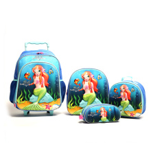 Promotional EVA 3D School Bookbag Set Kids Luggage Trolley Bag With Lunch Bag